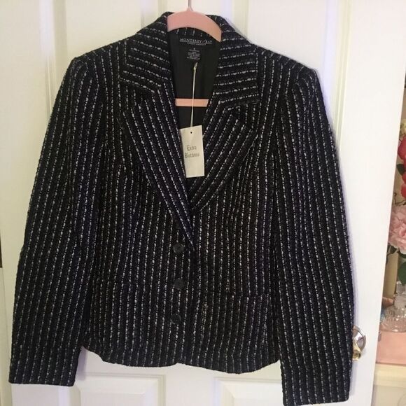 NWT Monterey Bay Black & Grey Boucle Jacket Women’s Sz. 8 - Picture 2 of 8